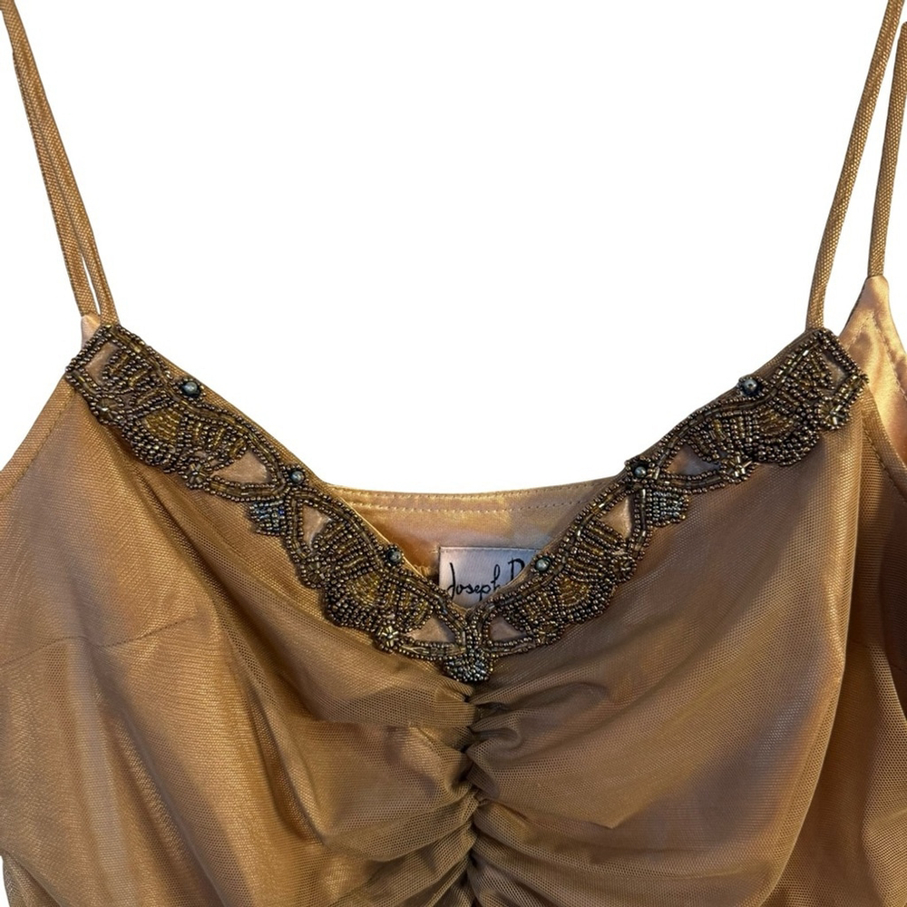 Joseph Ribkoff Gold Ruched Camisole with Beaded Trim Size 12 Y2K Festival Mesh - Picture 8 of 13